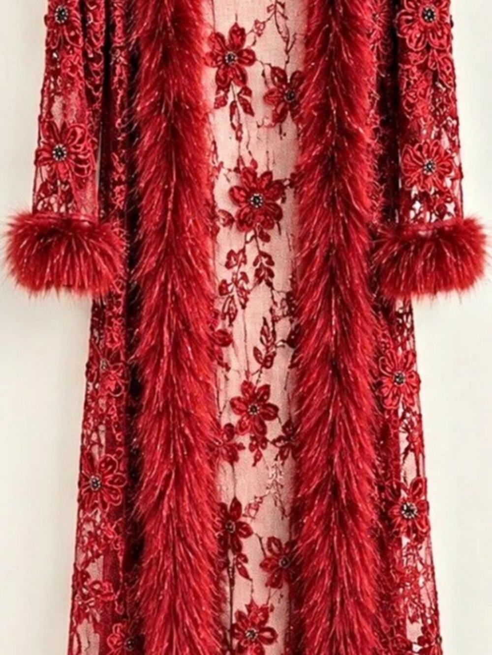 Fashion Nova Floral Lace Duster in burgundy Size Medium NWT